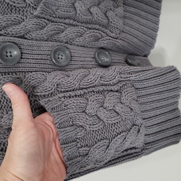 LOFT Women Cable Knit Cardigan Sweater Cap Sleeve Small Gray Pockets Buttons - Picture 9 of 13